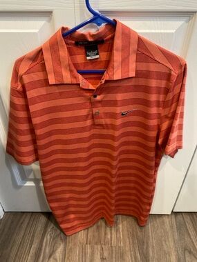 Nike Tiger Woods Collection Men’s Orange Striped Dri-FIT Polo Shirt